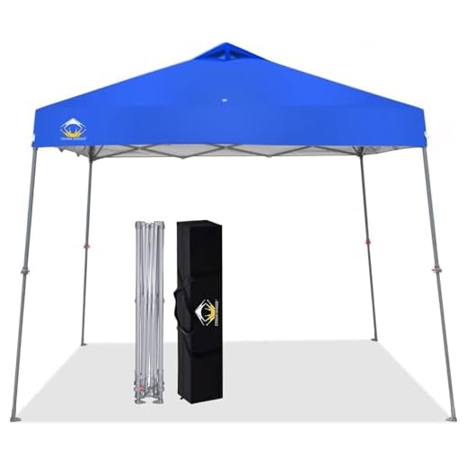 CROWN SHADES 9'x9' Pop Up Canopy with 11x11 Base Patented One Push Canopy Tent Outdoor Shade Bonus Carry Bag, 8 Stakes, and 4 Ropes, Blue