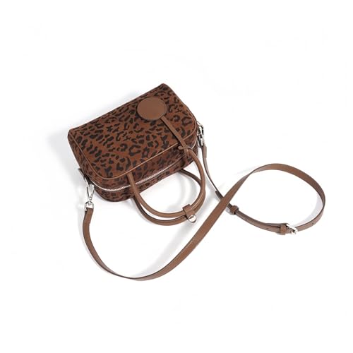 Brown Suede Genuine Leather Trendy leopard print bags for women small Leopard Print Crossbody Purse for Women Small Square Top Handle Boston bag Handbag with Adjustable Shoulder Strap2