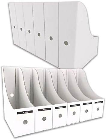 HUAPRINT Magazine Holder(12 Pack,White)-Folder Holder,Desk File Organizer,Document Storage Box,With Labels