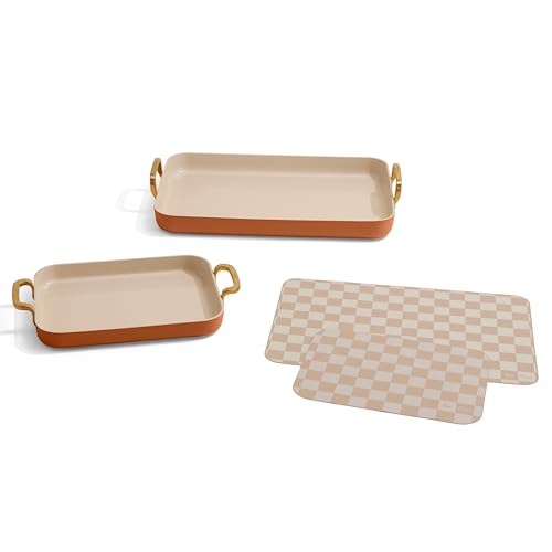 Our Place Essentials 4-Piece Griddle Pan Set | Nonstick Griddle Standard & Mini with Reusable Silicone Oven Mats | Thermakind PFAS-Free Nonstick Oven Safe Stovetop to Oven Versatility | Terracotta