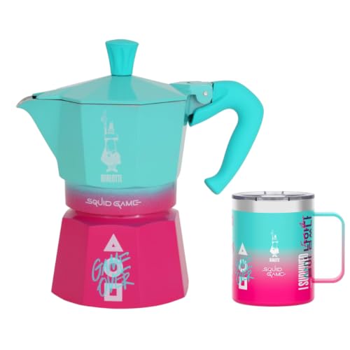 Image of Bialetti Squid Game Moka Express and Insulated Travel Mug-Double Walled Stainless Steel Combo, Italian Coffee maker