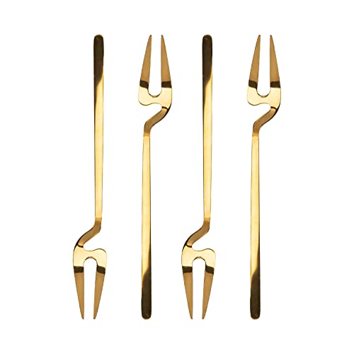 JANKOW 4Pcs Golden Appetizer Dessert Forks, Stainless Steel Mini Fruit Forks, Cocktail Forks, Tasting Forks, Small Cake Fork, Dishwasher Safe Easy to Clean