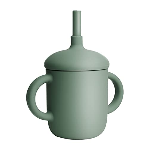 kawehiop 150 ml Bébé Silicone Sippy Tasses Anti-dérapant Apprentissage Portable Gobelets D'alimentation avec Paille Conteneur Drinkware Accessoires Cadeaux, Vert Cover