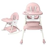 HARPPA Convertible 4-in-1 Baby High Chair for Toddlers with Removable Tray, Wheels & Safety Belt Pink