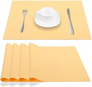 JYKJ Silicone Place Mats Table Placemats, Extra Large, Non Slip, Heat Resistant,Thick, Nonstick Pastry Mats Countertop Worktops Protection, for Kitchen Dining Baby Kid, 45 × 32cm, Set of 4, Yellow