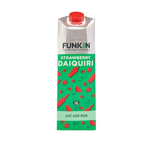 FUNKIN Cocktails Strawberry Daiquiri Pre Mixed Cocktail Mixer | Just Add Rum | Sweet & Refreshing | 0% ABV | Premium Ingredients for Bar-Quality Drinks | Perfect for Parties | 1 Litre Pack of 6