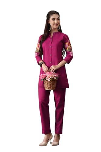 Image of Truvon Fashions Stylish Women's Co-Ord Kurta with Pant Set Cotton Floral Kurti for Women