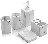 Bathroom Accessories Set, 5 Pcs Marble Look Bathroom Sets, Resin White Bathroom Accessory Set with S
