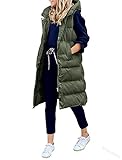 GuliriFe Lange Jacke Weste für Damen Ärmellose Daunenweste Kapuzenweste Lange Steppweste Winteroberbekleidung (Armeegrün, M)