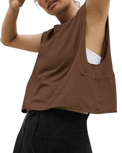 Image of HUGOOME Women Workout Tank Tops Oversized Crop Sleeveless Tee Loose Fit Boxy Basic Yoga Active Summer T Shirts Gym 2026