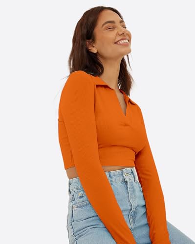 Image of AUSK Women's Regular Fit Crop top Full Sleeves Polo Neck