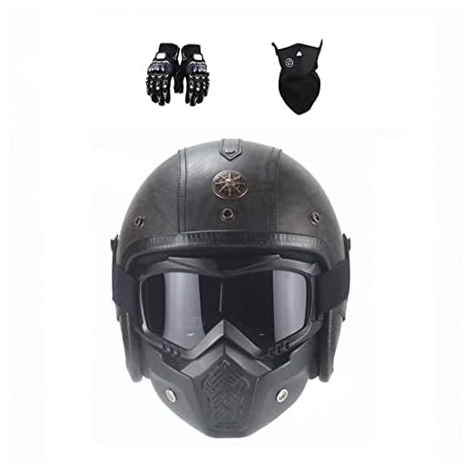 TKYDM Motorcykelhjälm för män och kvinnor, Jethjälm med skyddsmask, vintage stilhjälm, svarta handskar och ansiktsmask, ECE godkänd