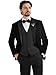MAGE MALE Mens Velvet Suits Slim Fit Peak Lapel Tuxedo 3 Piece One Button Prom Party Banquet Blazer Vest Pants Set with Brooch Black