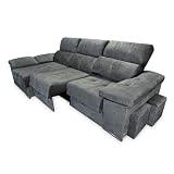 Mattfy - Sofá Chaise Longue Izquierdo con Dos Taburetes y Arcón de Almacenaje, Modelo Praga, Práctico y Funcional, Reclinable y Extraíble, Color Marengo