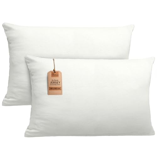 NatureMark 2er Set Jersey Kissenbezüge – Elastisch, weich, atmungsaktiv und hautfreundlich – Waschbare Kissenhülle - 40x60 (ideal für Nackenkissen) – Natur/Creme