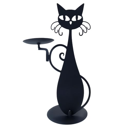Hoite Bougeoir Chat Noir Avec Plateau, Bougeoir Vintage, Châssis En Fer, Décoration Chat En Métal Pour La Maison, Décoration De Rendez-vous Romantique