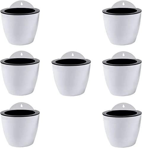 ShoppeWatch Self Watering Wall Planters for Indoor Plants 7 Pack Large 7 Inch with Hooks | Outdoor Wall Planters | Wall Pots for Plants | Wall Hanging Planters | White Wall Mounted Planters PL35