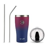 Stainless Steel Tumbler Vacuum Insulated With Lid & 2 Straws, Powder Coated Double Wall Travel Mug W