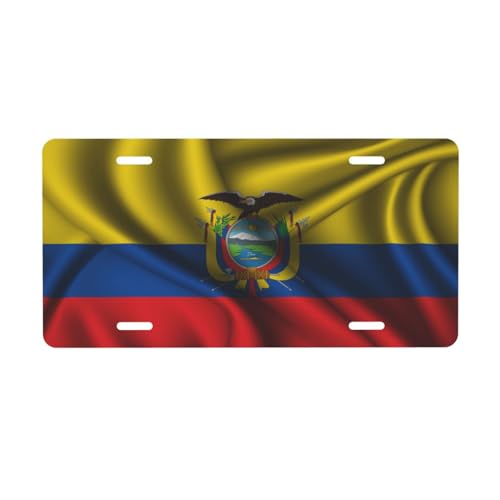 Placa de matrícula de estilo seda con la bandera de Ecuador para la parte delantera del coche, placa de matrícula de 6 x 12 pulgadas, placa de metal para coche, etiqueta decorativa novedosa para vanid