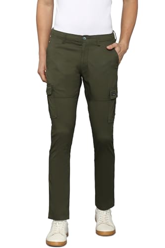 Image of Louis Philippe Men's Slim Fit Solid Cotton Blend Cargos
