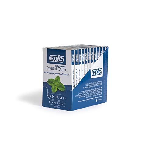 Epic Xylitol Chewing Gum - Sugar Free & Aspartame Free Chewing Gum Sweetened W/ Xylitol For Dry Mouth & Gum Health (Peppermint, 12-Piece Pack, 12 Packs) #TOP1