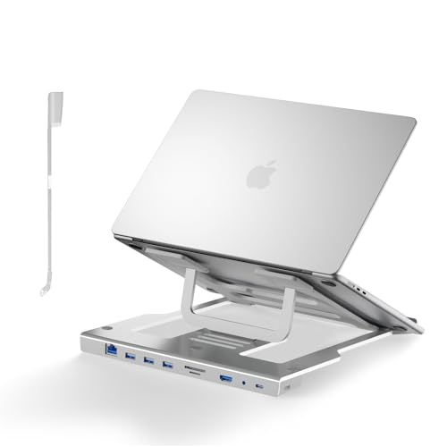 9-in-1 Ergonomic Laptop Stand with Docking Station for Office&Home, Adjustable Aluminum Laptop Docking Station Stand, Essential Docking Stand for MacBook Pro,Practical Present for Students/Tech Lovers