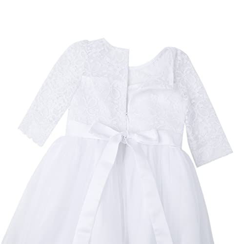 Venjoe Junior Princess Lace Bridesmaid Flower Girl Dress Half Sleeves Mesh Maxi Gown For Wedding Birthday Party White 16 Years #TOP2