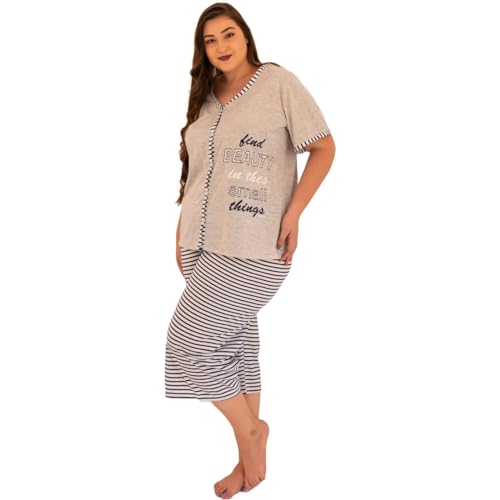Pijama Feminino Plus Size Aberto De Botões Pescador Verão (58)