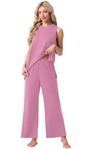 Image of PrinStory Womens Pajamas Sets 2 Piece Soft Pjs for Women Sleeveless Pajama Set Summer Loungewear with Pockets