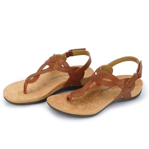 Image of Women's Orthopedic Arch Support Comfortable Walking Sandals, Orthotic Thong T-Strap Supportive Casual Flat Summer Sandals for Women