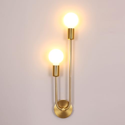 Comely Applique Murale Interieur, Or Ajustable Rétro Metal Lampe Murale Industrielle Max.60W, 2 E27 Luminaire Mural Interieur pour Salon, Couloir, Escalier, Chambre à...