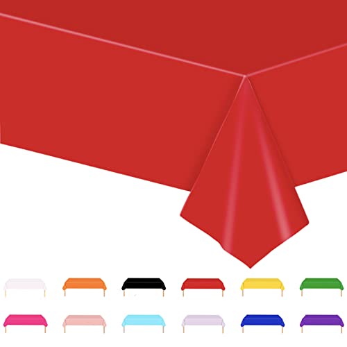 POPOYU Nappe Rouge Plastique, 54x108 Pouces Nappe Rectangulaire Rouge Imperméable Protection pour Fêtes et Picnics, Anniversaires, Mariages et Plus