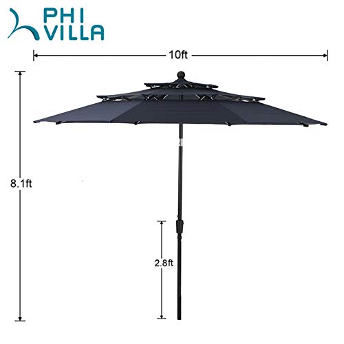 Phi Villa 10Ft Patio Umbrella Outdoor 3 Tier Vented Market Table Umbrella With 1.5" Aluminum Pole And 8 Sturdy Ribs, (Dark Blue) #TOP5