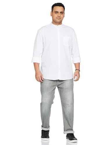 Image of Amazon Brand - Symbol Men's Cotton Shirt | Chinese Collar | Casual | Plain | Full Sleeve | Summer - Regular Fit (Available in Plus Size) (White + Brown XL) (Combo Pack of 2)