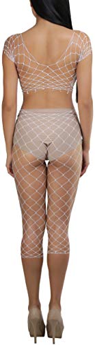 Image of ToBeInStyle Women's Spandex Multi Net Fishnet Set Rave Novelty Party Crop Top & Tights