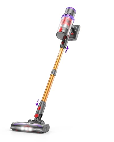 coovy SU7 Cordless Vacuum Cleaner, 580W/55Kpa/75Mins Vacuum Cleaners for Home, Stick Vacuum with LED Touch Screen, Wall Mount Charging, Anti-Tangle Brush for Hardwood Floor, Carpet, Pet Hair
