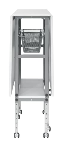 Sew Ready Hobby and Cutting Table - 58.75" W x 36.5" D White Arts and Crafts Table with 2 Mesh Storage Drawers, Silver/White