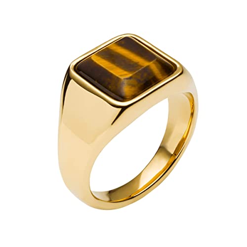Image of Tigers Eye Gold Plated Stainless Steel Signet Ring Size V