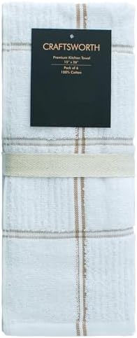 CRAFTSWORTH Kitchen Towels, 15 x 26 Inches, Pack of 6, 400 GSM, 100% Ring Spun Cotton, Tan Combo Windowpane Dish Towels Super Soft and Absorbent, Tea Towels and Bar Towels