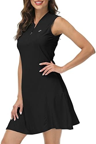 MoFiz Women's Tennis Dress Zip Up Quick Dry Sleeveless Golf Workout Dresses UPF 50+ Sun Protection Black L