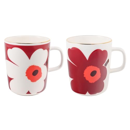 マリメッコ marimekko マグカップ コップ ペアセット 250ml ウニッコ バーガンディ ゴールド 74540 074540 132 [並行輸入品]