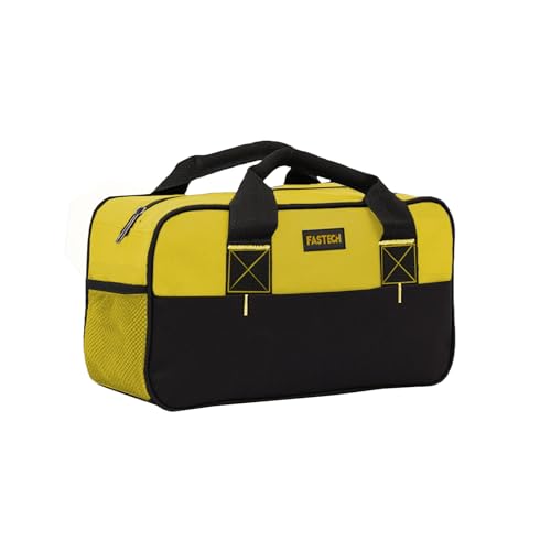 Image of FASTECH 14 Inch Tool Bag, Small Wide Mouth Tool Tote Bag, Waterproof Tool Organizer Bag, Electricians Repairman Tools Tote Bag Double Fabric Storage Bag (Yellow)