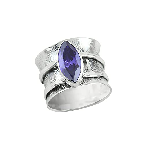 Amethyst Gemstone Marquise Shape Beautyful Texture Design Boho Worry Ring (11) #TOP12