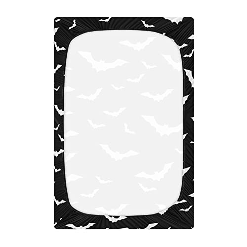 Image of Halloween Bats Crib Sheets Soft Breathable Fitted Baby Crib Sheets Mattress Cover for Girl Boys, 52 inch x 28 inch x 9 inch