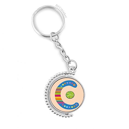 Porte-clés rotatif alphabet fruit orange 3cm x 9cm bague multicolore