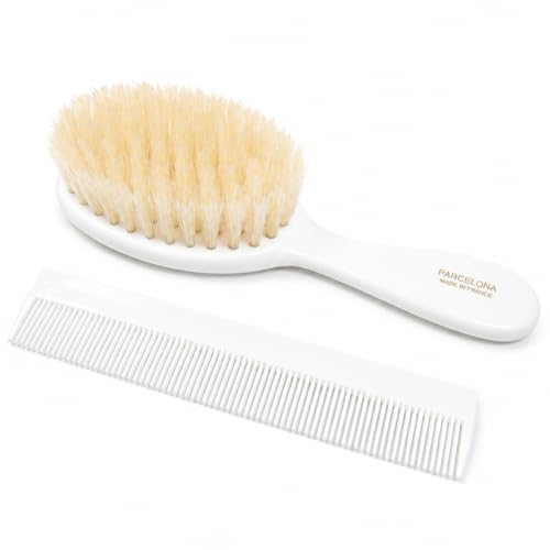 Parcelona French Grooming Combo Soft Natural Bristles Baby Brush and Comb