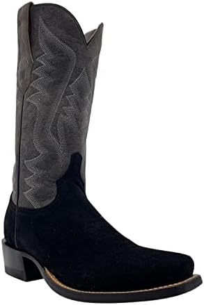 Vaccari Men's Genuine Roughout Leather Narrow Square Toe Suede Cowboy Boots - Black 9EE
