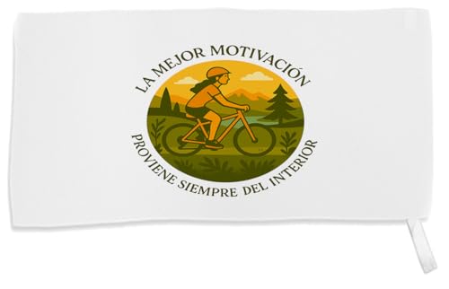 MERCHANDMANIA Toalla Pequeña Absorbente Frase motivacion Deporte Ejercicio Bicicleta Gimnasia Suave Personalizada con Cinta Elastica
