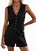 PRETTYGARDEN 2 Piece Sets for Women Spring Fashion 2026 Button Vest Tops High Waist Shorts Summer Business Casual Outfits (Black,Large)