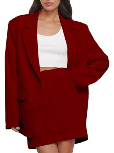 Mi Bo Tong Women's 2 Piece Suit Skirt Set Jacket Dressy Jacket Blazer Short Skirt Casual Women Suit Burgundy 12